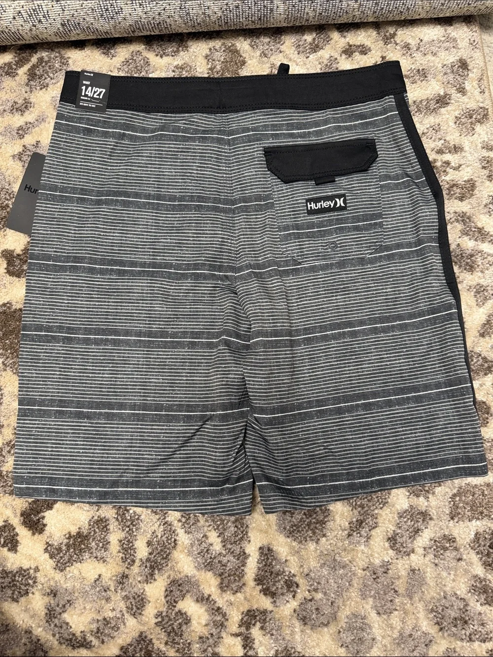 Hurley Black and Gray Striped 4-Way Stretch Board Shorts